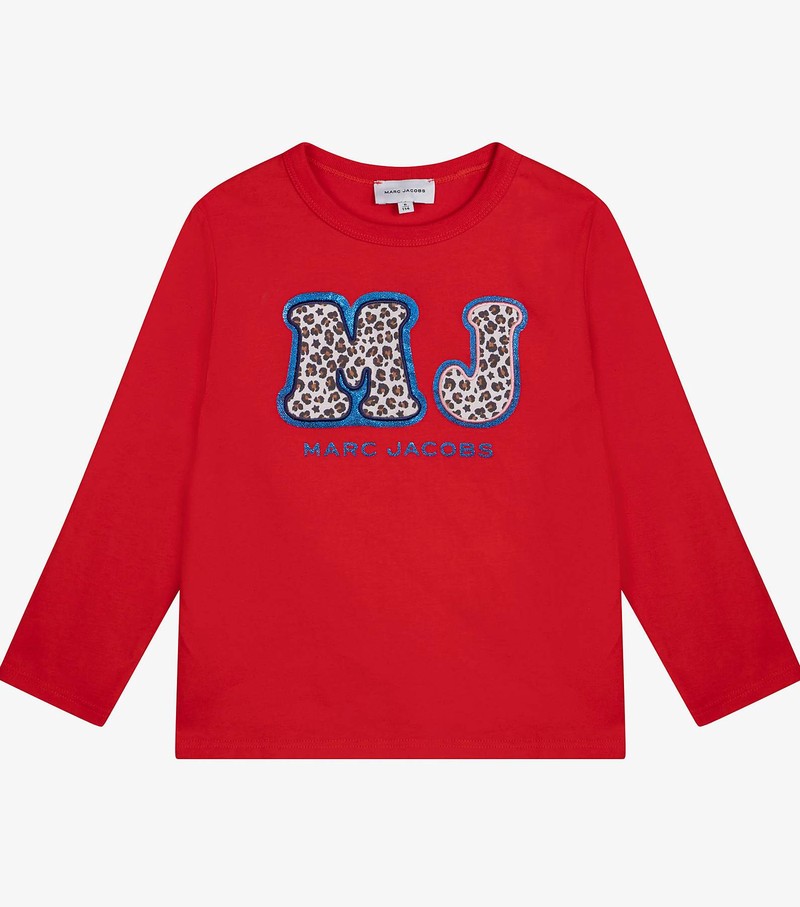 Kids\' Marc Jacobs Faux Fur Logo Long Sleeve T Shirts Red | NFSTW-3257