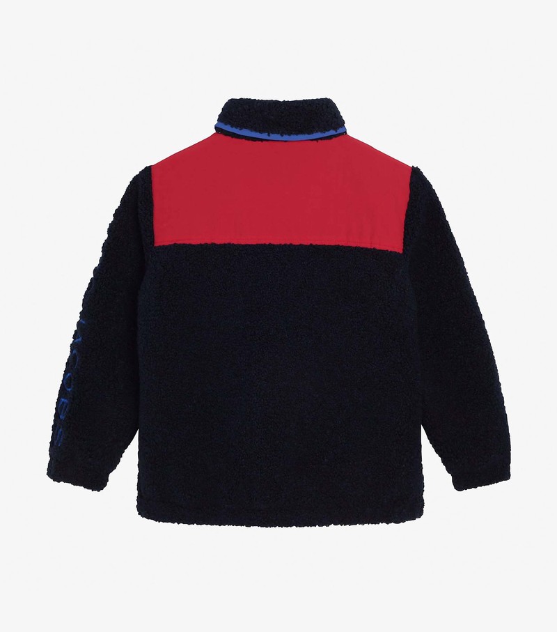 Kids' Marc Jacobs Faux Shearling Monogram Cardigan Jackets Blue / Black / Red | DZYMG-5673