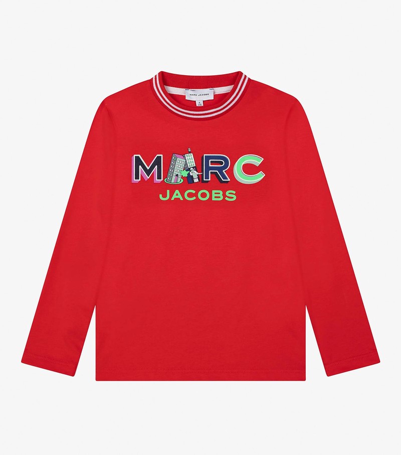 Kids\' Marc Jacobs Long Sleeve With Logo Detail T Shirts Red | LMTKR-2134