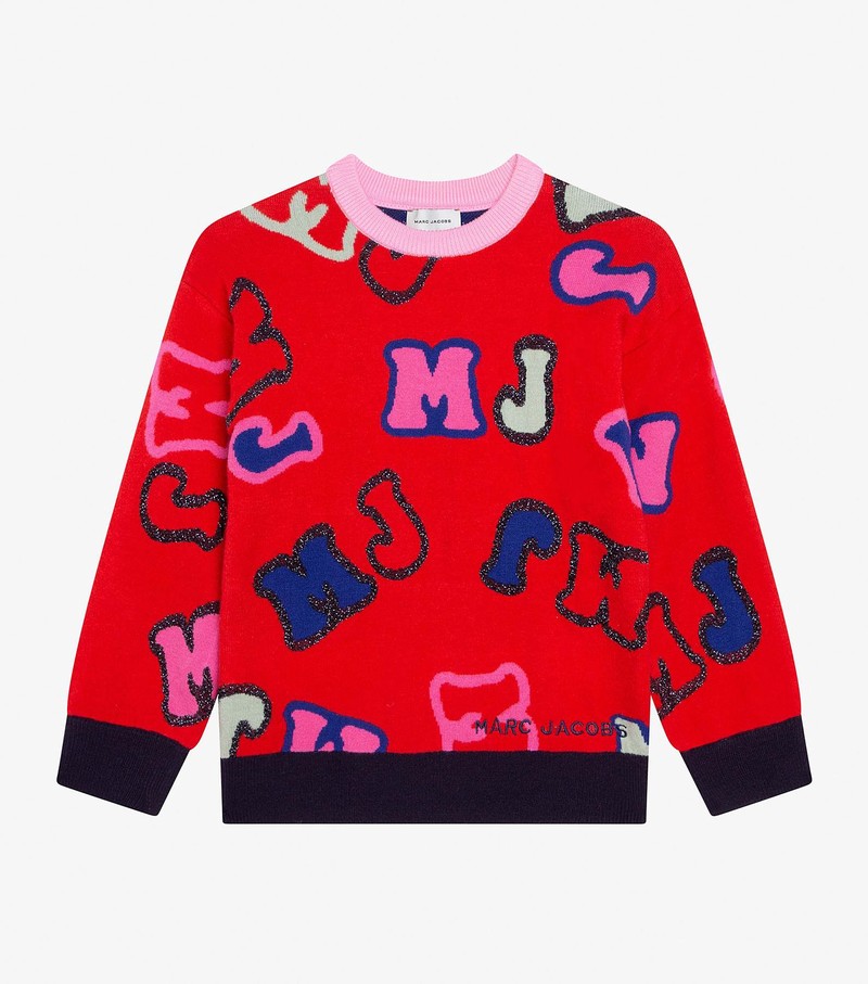 Kids\' Marc Jacobs Mj Jacquard Knitted Pullover Sweatshirts Red | GETBA-8907