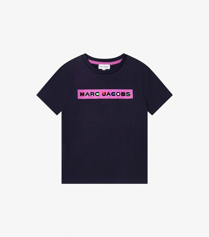 Kids\' Marc Jacobs Mj Tee With Logo Detail T Shirts Navy / Pink | MYGVR-4697