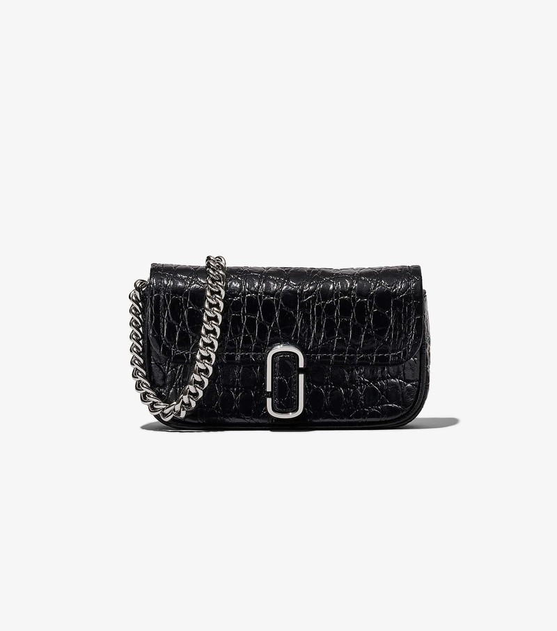 Women\'s Marc Jacobs Croc-Embossed J Marc Mini Crossbody Bags Black | BCQOA-7954