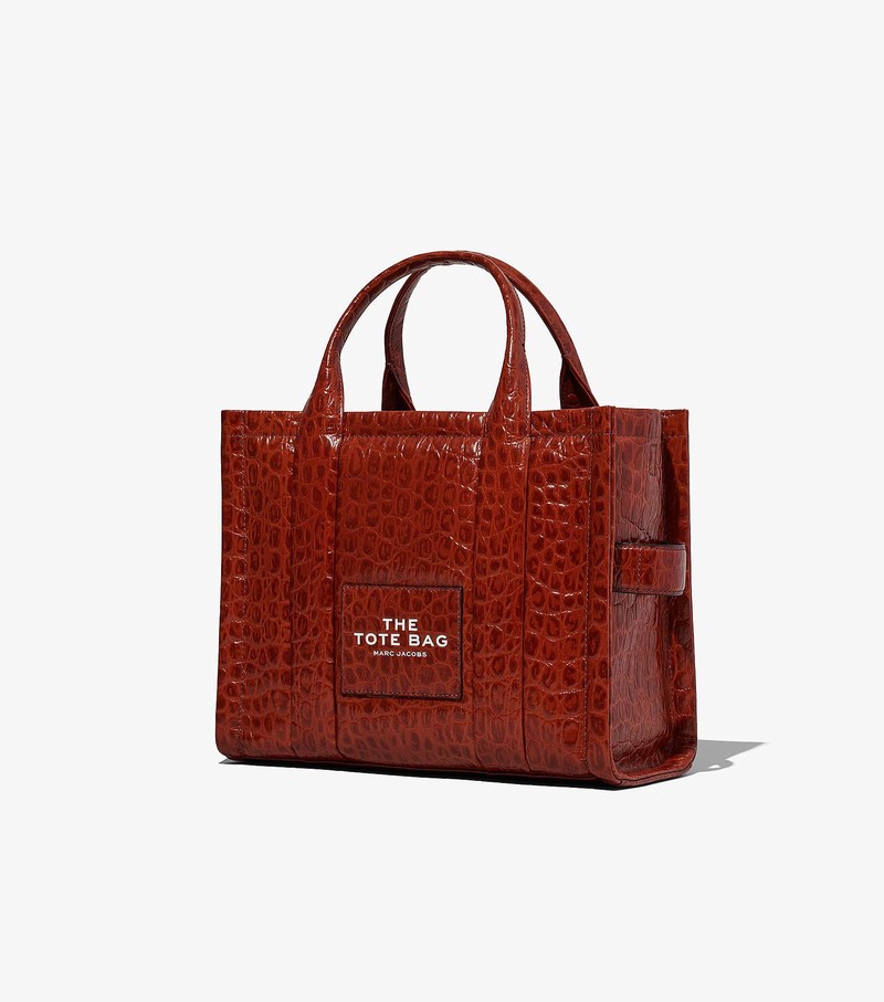 Women's Marc Jacobs Croc-Embossed Medium Tote Bags Red | DSZIT-9460