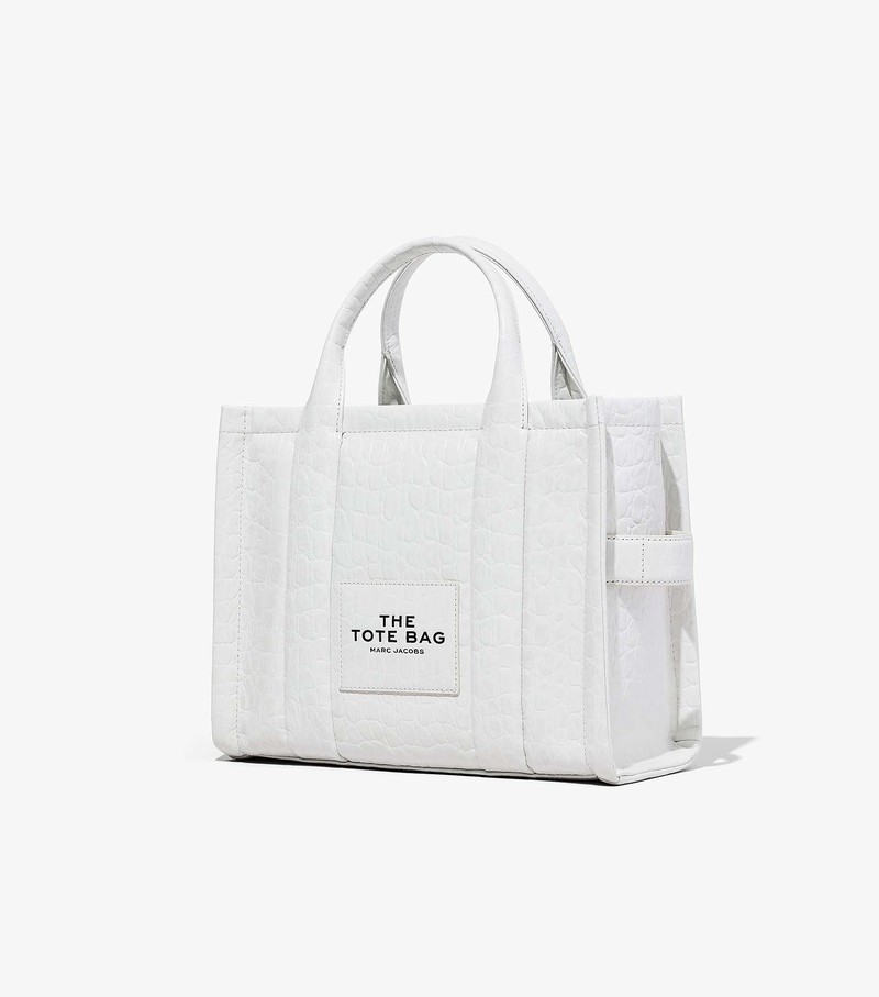 Women's Marc Jacobs Croc-Embossed Medium Tote Bags White | MBIKG-7938