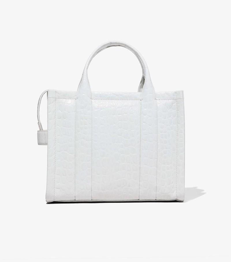 Women's Marc Jacobs Croc-Embossed Medium Tote Bags White | MBIKG-7938