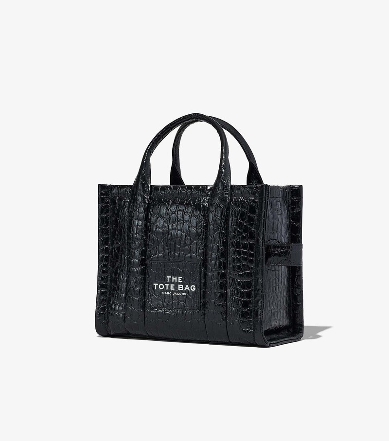 Women's Marc Jacobs Croc-Embossed Medium Tote Bags Black | TLYUF-0471