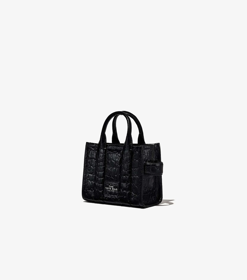 Women's Marc Jacobs Croc-Embossed Micro Tote Bags Black | ONBSI-0149