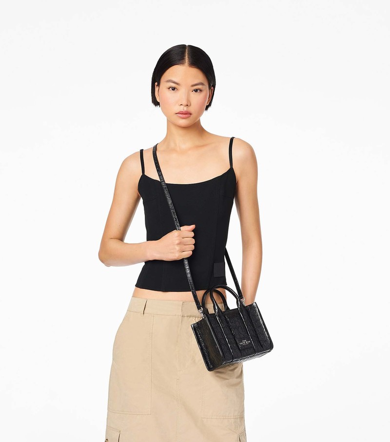 Women's Marc Jacobs Croc-Embossed Micro Crossbody Bags Black | WEONB-9168