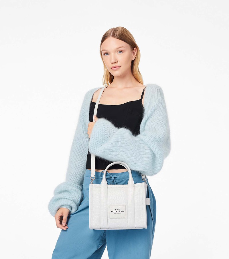 Women's Marc Jacobs Croc-Embossed Mini Tote Bags White | QKEIB-7094