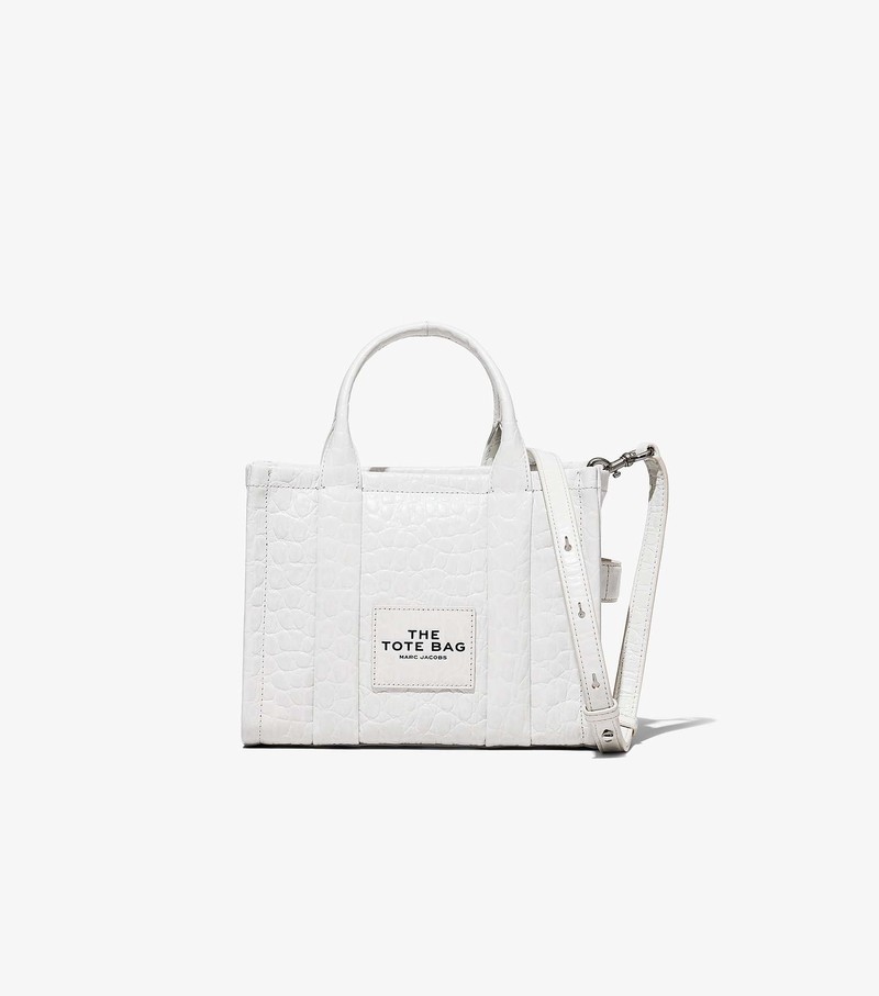 Women\'s Marc Jacobs Croc-Embossed Mini Tote Bags White | QKEIB-7094