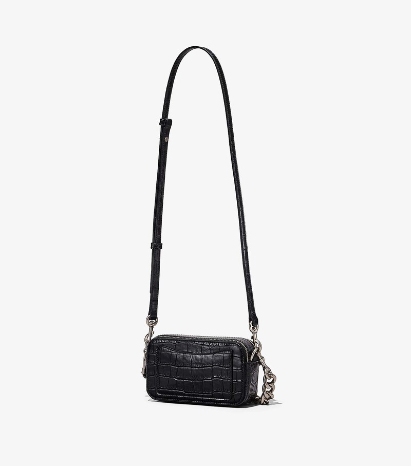 Women's Marc Jacobs Croc-Embossed Snapshot Crossbody Bags Black | KBUPJ-2184