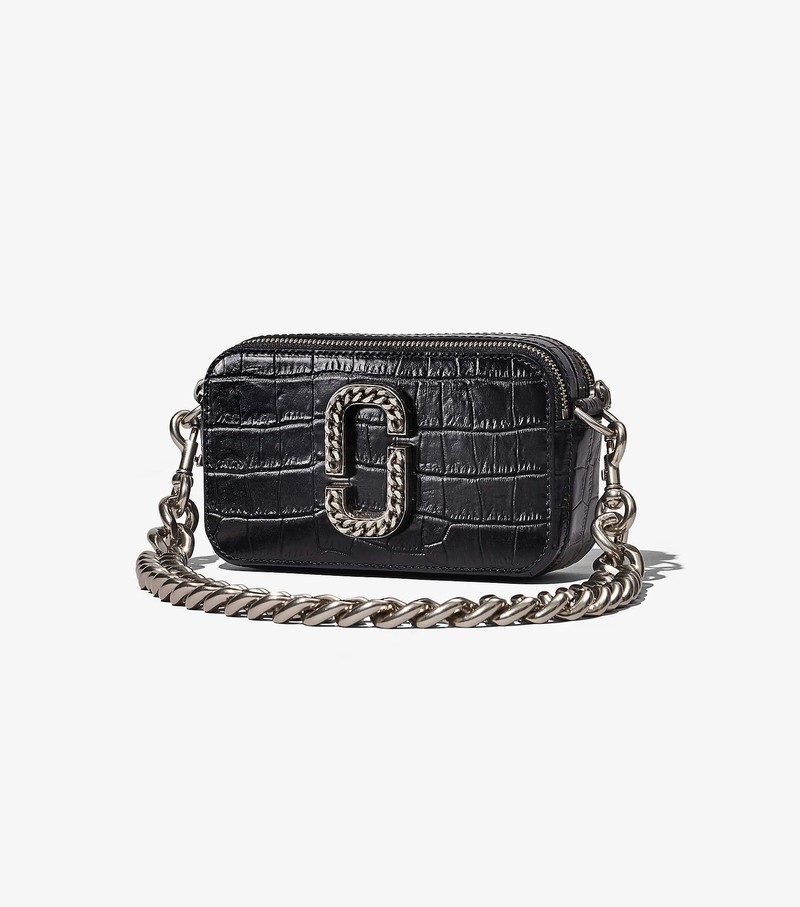 Women's Marc Jacobs Croc-Embossed Snapshot Crossbody Bags Black | KBUPJ-2184