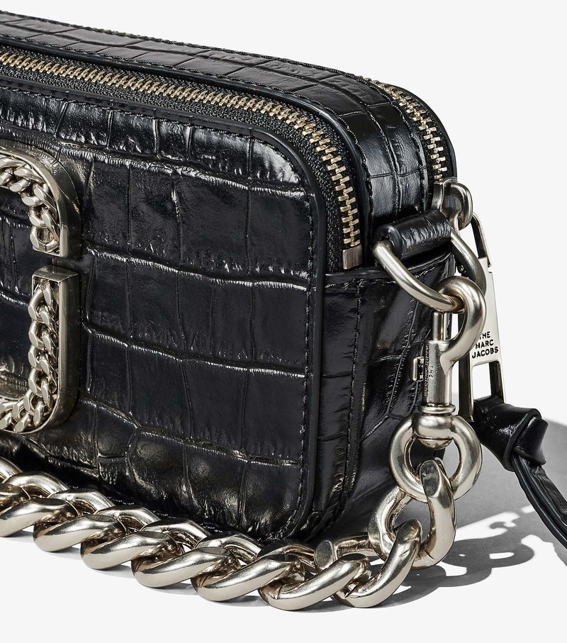 Women's Marc Jacobs Croc-Embossed Snapshot Crossbody Bags Black | KBUPJ-2184