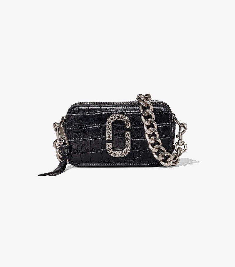 Women\'s Marc Jacobs Croc-Embossed Snapshot Crossbody Bags Black | KBUPJ-2184