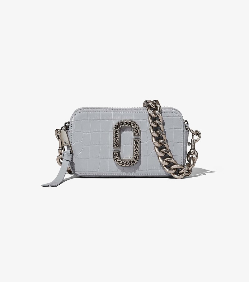 Women\'s Marc Jacobs Croc-Embossed Snapshot Crossbody Bags Grey | KIGEN-4271