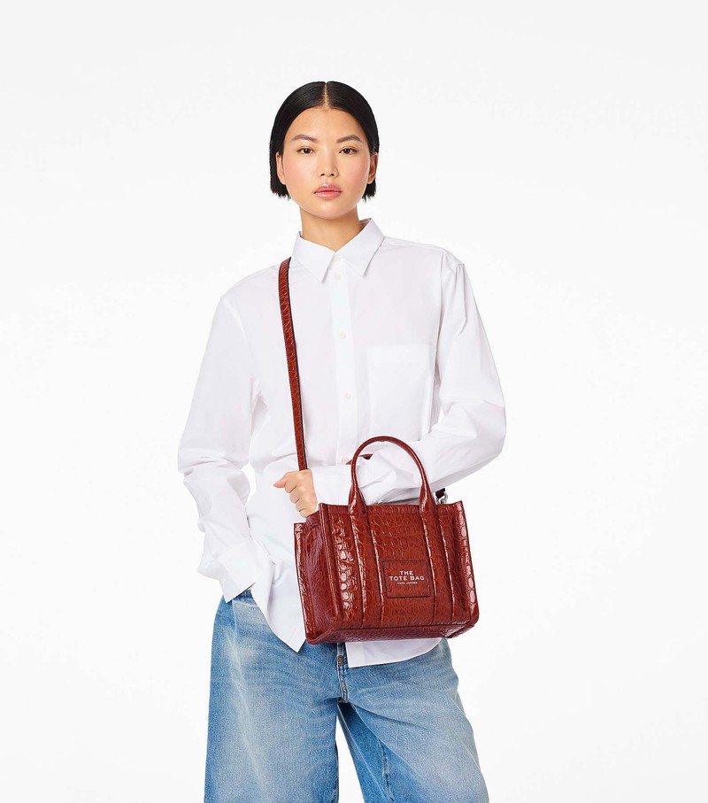 Women's Marc Jacobs Croc-Embossed Tote Mini Bags Burgundy | PRXLM-8357