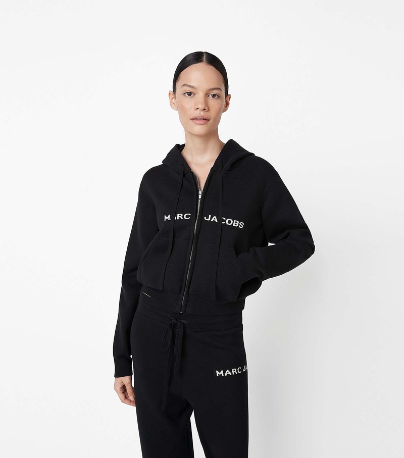 Women's Marc Jacobs Cropped Zip Hoodie Black | URMHT-1520