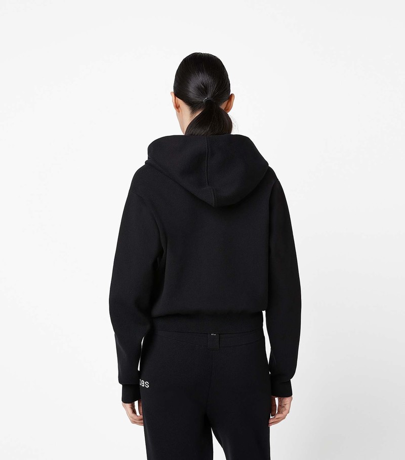 Women's Marc Jacobs Cropped Zip Hoodie Black | URMHT-1520