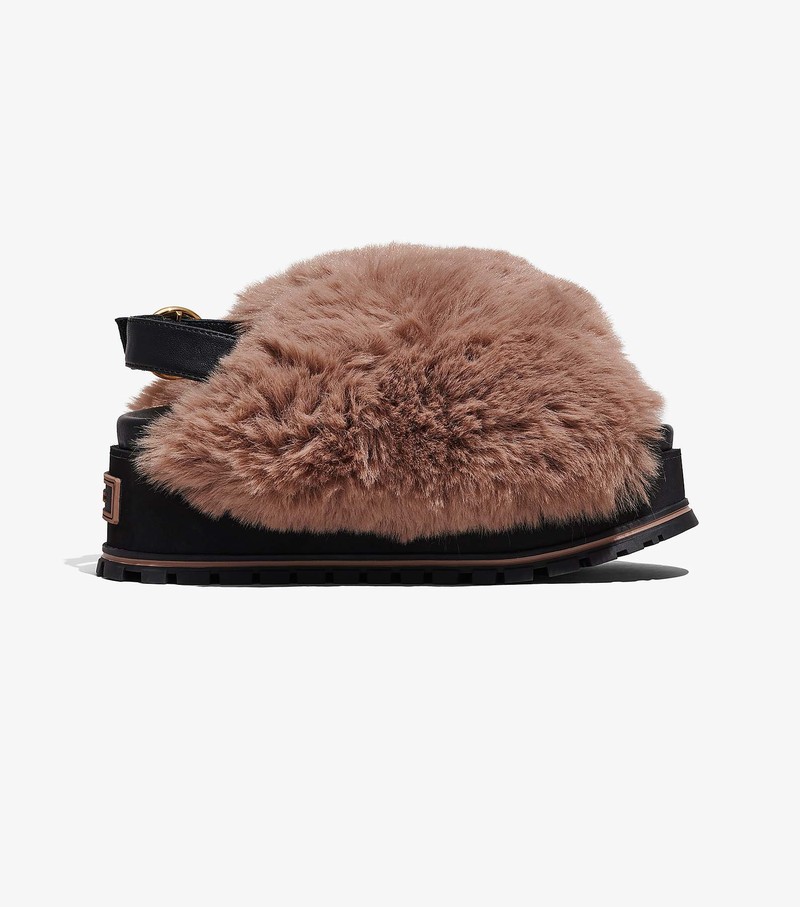 Women's Marc Jacobs Faux Fur Platform Sandals Coffee | CKHGP-8670