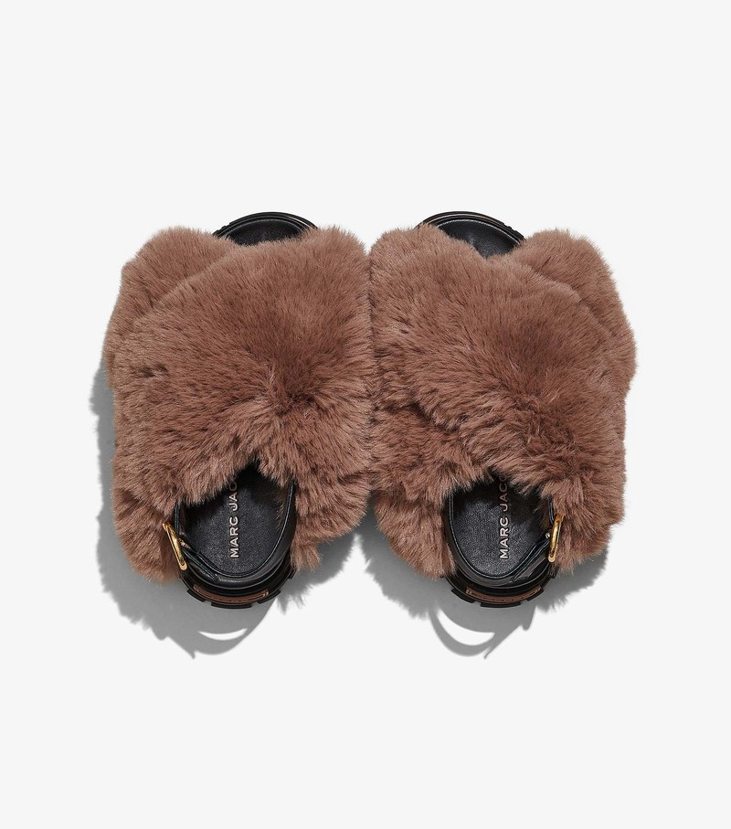 Women's Marc Jacobs Faux Fur Platform Sandals Coffee | CKHGP-8670