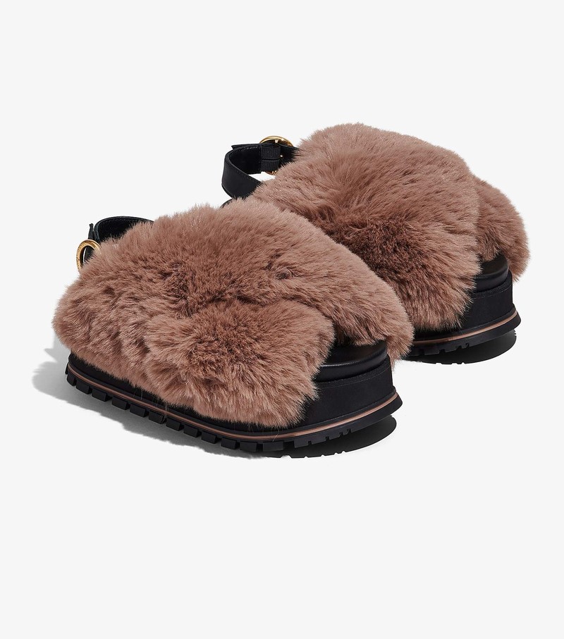 Women\'s Marc Jacobs Faux Fur Platform Sandals Coffee | CKHGP-8670