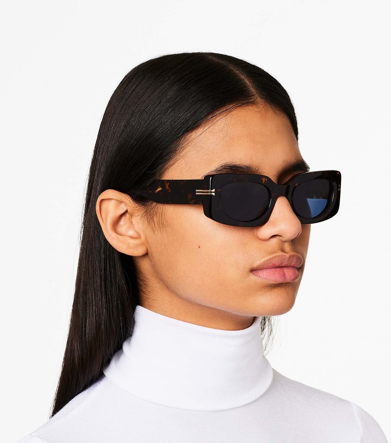 Women's Marc Jacobs Icon Rectangular Sunglasses Black / Orange | HFJAO-0316