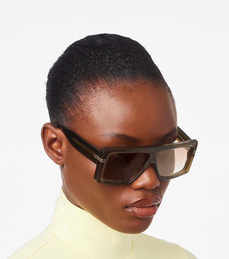 Women's Marc Jacobs Icon Rectangular Sunglasses Olive | RYACP-1845