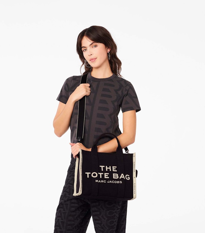 Women's Marc Jacobs Jacquard Medium Tote Bags Black | HNDXV-1360