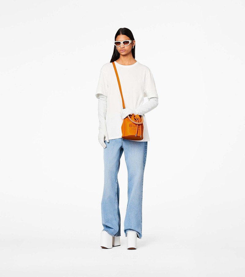 Women's Marc Jacobs Leather Bucket Bags Orange | ENMKD-2798