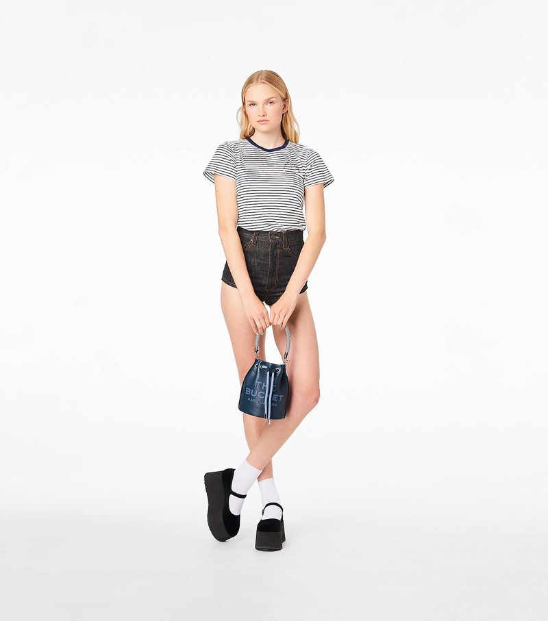 Women's Marc Jacobs Leather Bucket Bags Navy | RFWVX-5324