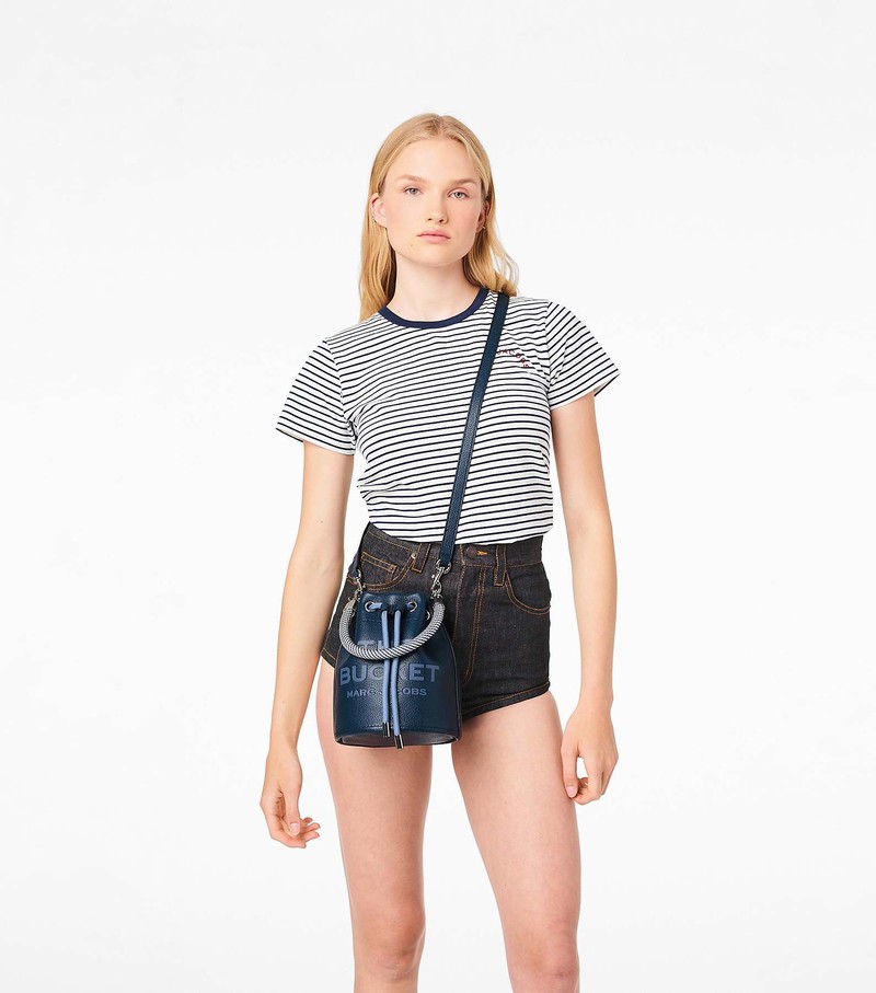 Women's Marc Jacobs Leather Bucket Bags Navy | RFWVX-5324