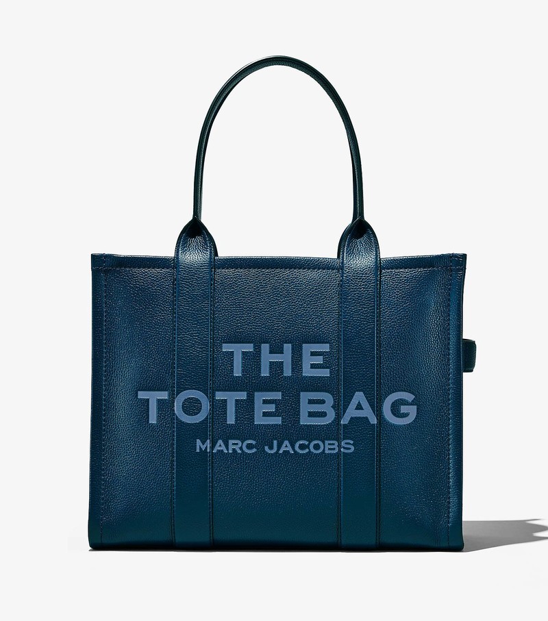 Women\'s Marc Jacobs Leather Large Tote Bags Navy | SKRVB-1382