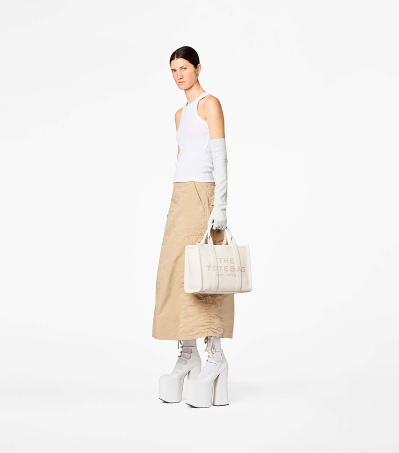 Women's Marc Jacobs Leather Medium Tote Bags White | DVAMS-1679