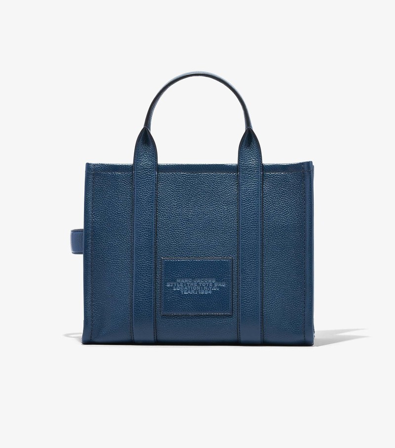 Women's Marc Jacobs Leather Medium Tote Bags Navy | SWQZG-2745