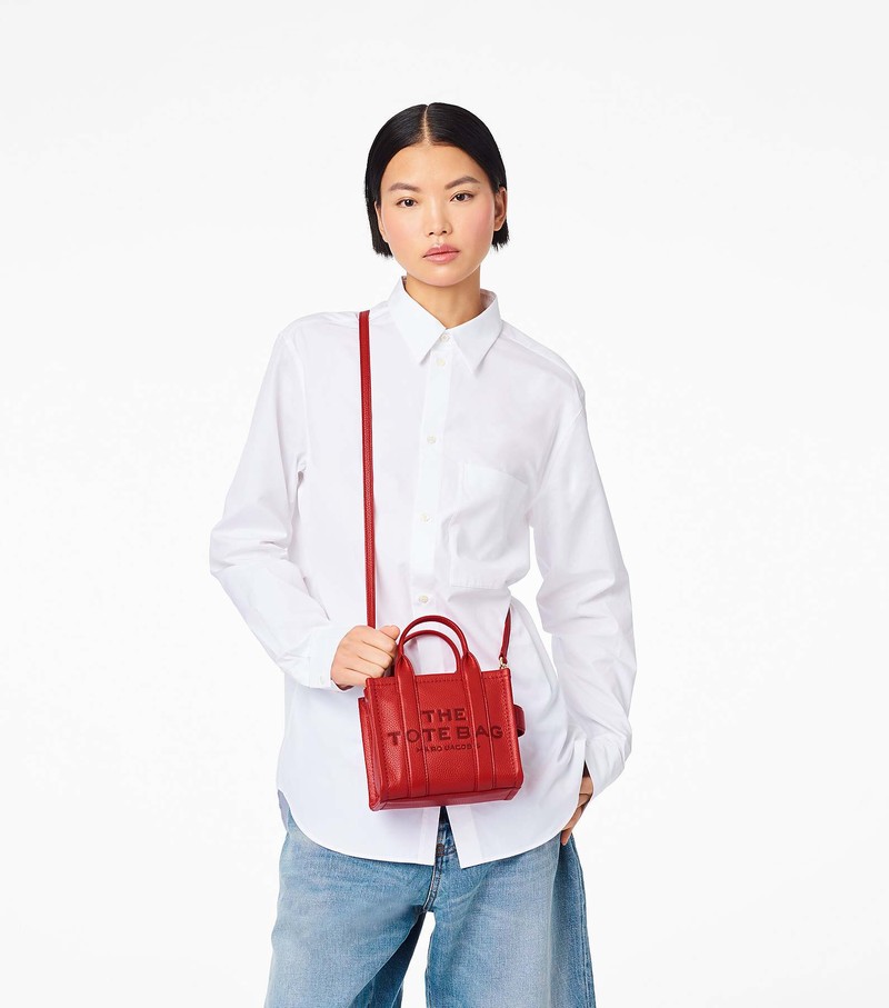 Women's Marc Jacobs Leather Micro Tote Bags Red | KTDQA-8379