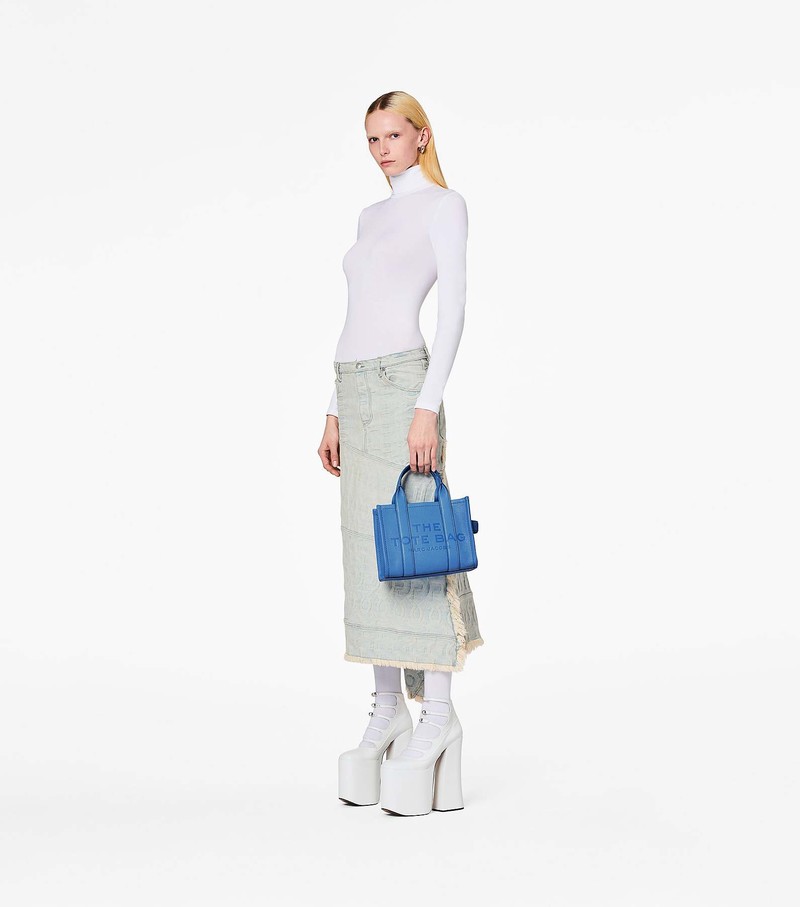 Women's Marc Jacobs Leather Mini Tote Bags Blue | CZANU-1983