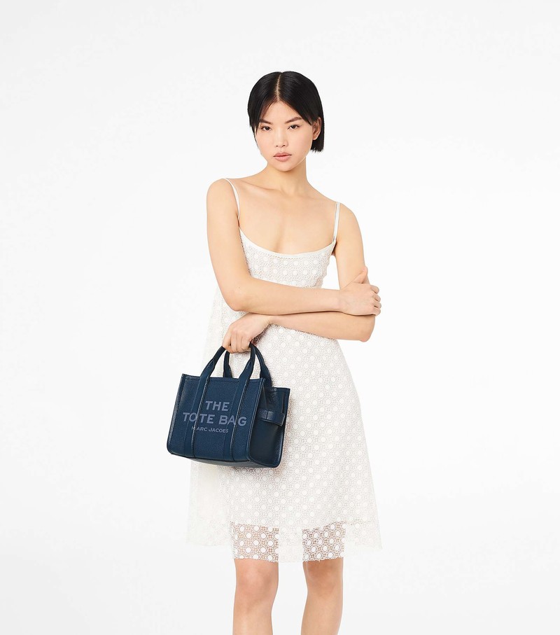 Women's Marc Jacobs Leather Mini Tote Bags Navy | QFWPV-2385