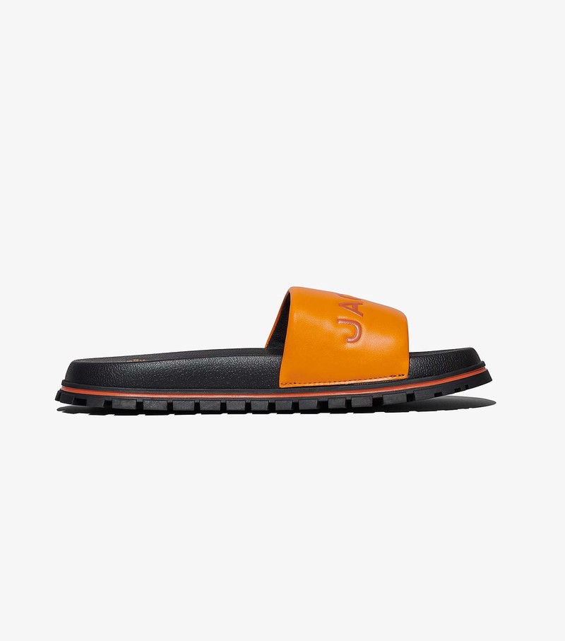 Women's Marc Jacobs Leather Sandals Orange / Black | WBLZS-9607