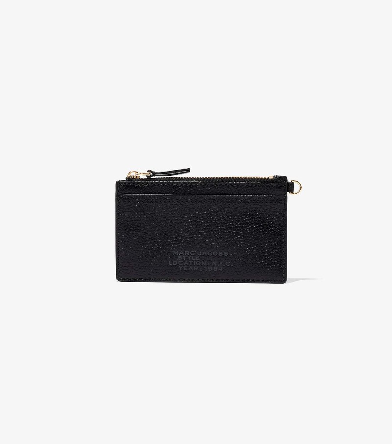 Women's Marc Jacobs Leather Top Zip Wristlet Small Wallets Black | HVEFX-7415