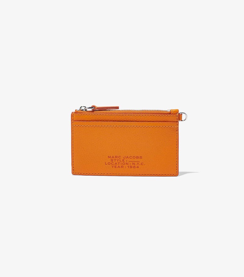 Women's Marc Jacobs Leather Top Zip Wristlet Small Wallets Orange | TEFVB-5894