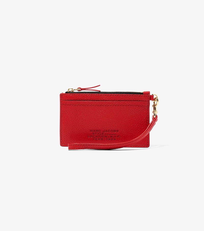 Women\'s Marc Jacobs Leather Top Zip Wristlet Small Wallets Red | VZGHY-8352