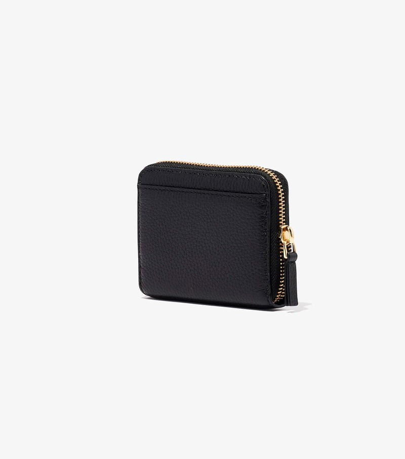 Women's Marc Jacobs Leather Zip Around Small Wallets Black | QOWME-7235