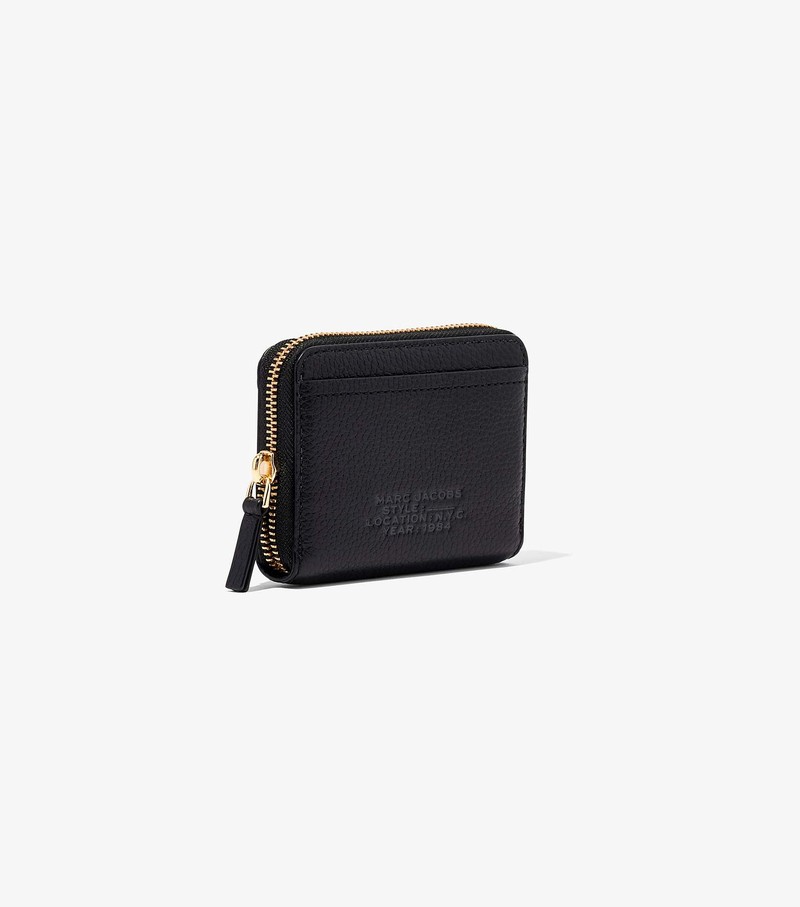 Women's Marc Jacobs Leather Zip Around Small Wallets Black | QOWME-7235