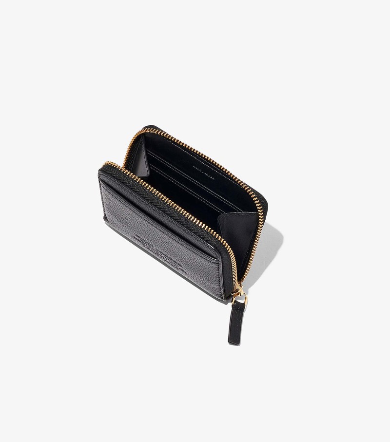 Women's Marc Jacobs Leather Zip Around Small Wallets Black | QOWME-7235