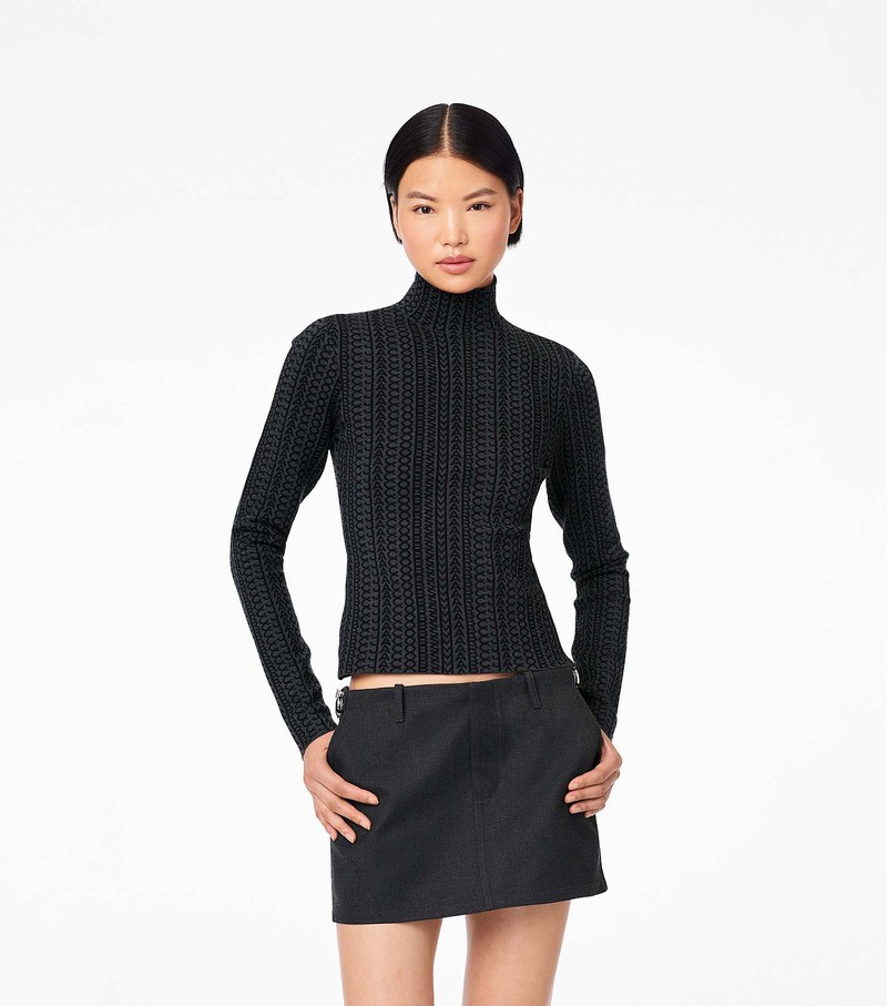 Women's Marc Jacobs Monogram Compact Knit Mockneck Sweater Black | UZPMC-0213