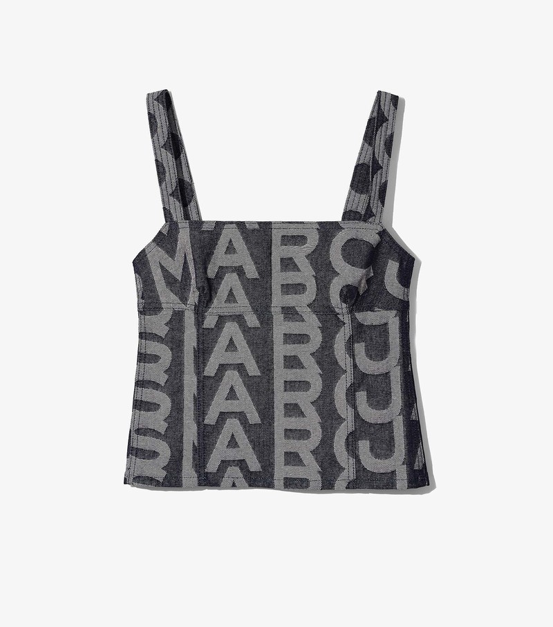 Women\'s Marc Jacobs Monogram Denim Bustier Top Blouse Grey / White | YSGHV-4897