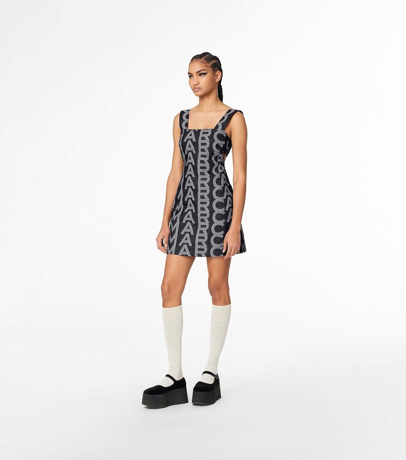 Women's Marc Jacobs Monogram Denim Cutout Dress Grey / White | RSLVE-4193