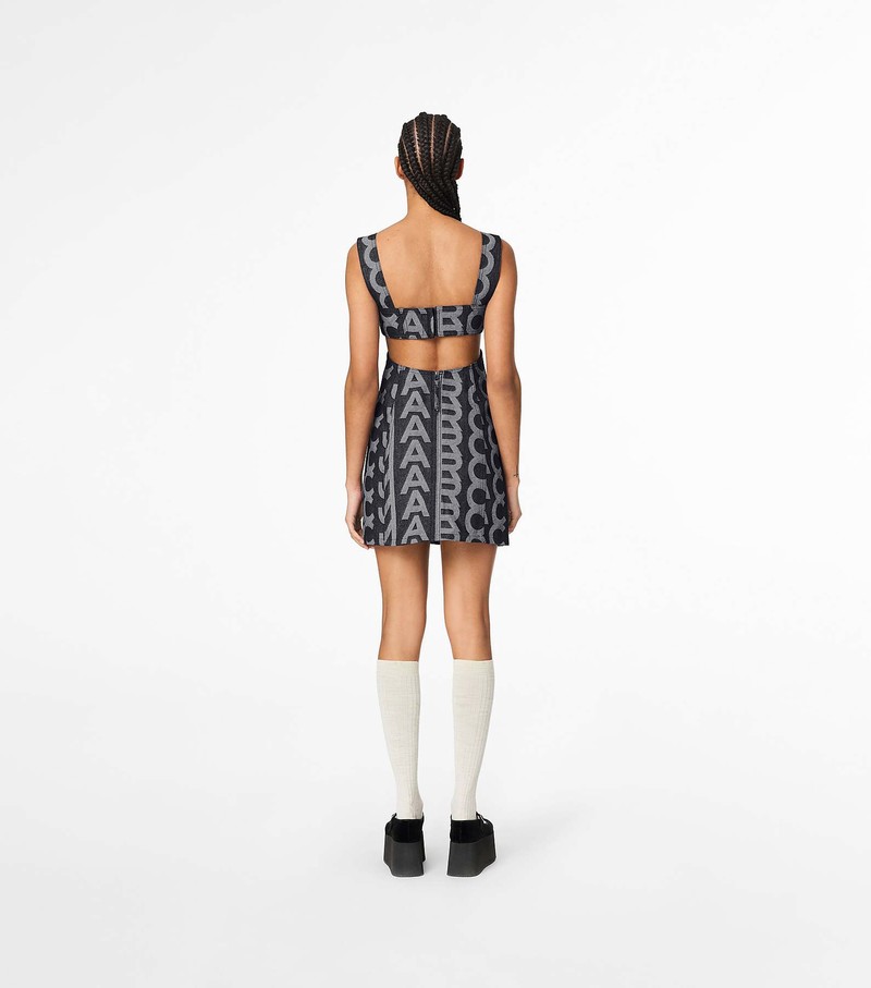 Women's Marc Jacobs Monogram Denim Cutout Dress Grey / White | RSLVE-4193