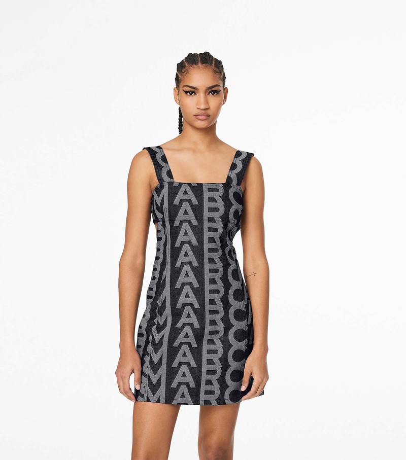 Women's Marc Jacobs Monogram Denim Cutout Dress Grey / White | RSLVE-4193