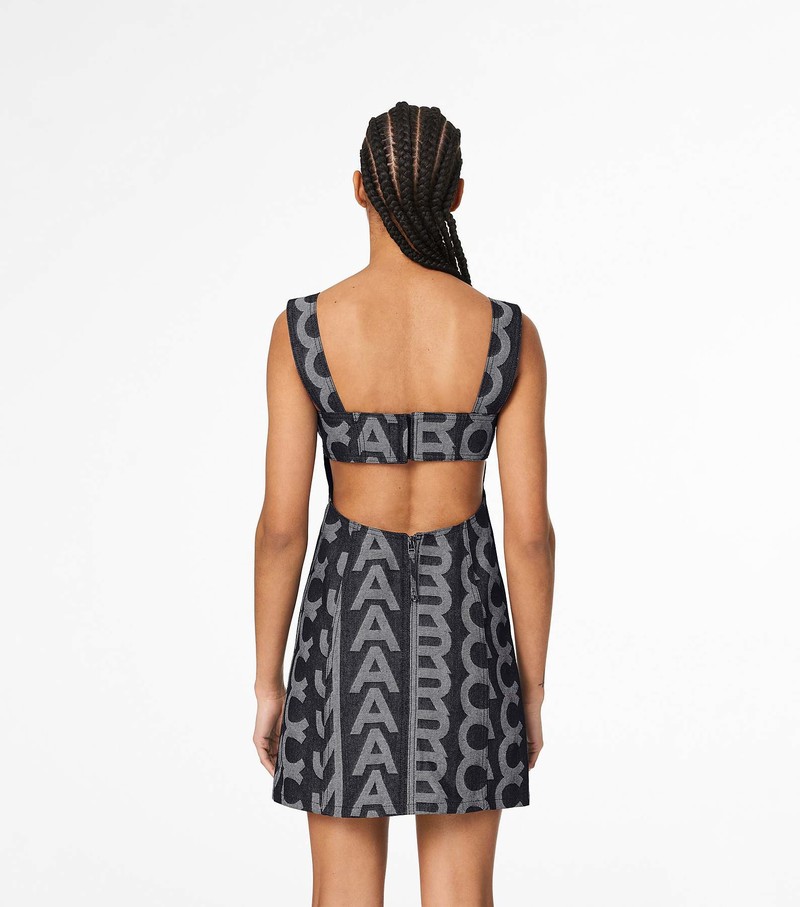 Women's Marc Jacobs Monogram Denim Cutout Dress Grey / White | RSLVE-4193